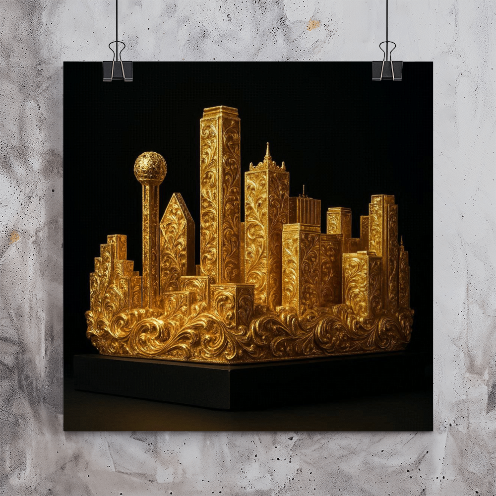 Dallas, Texas 24k Gold Skyline Poster