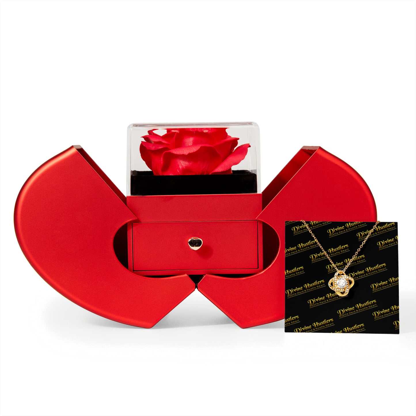 DH Love Knot Necklace with Red Heart Rose Box