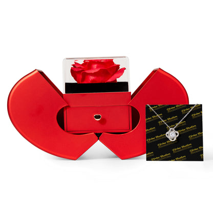 DH Love Knot Necklace with Red Heart Rose Box