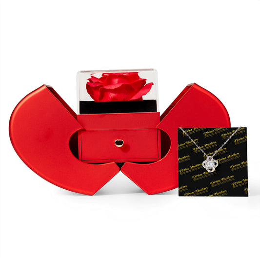 DH Love Knot Necklace with Red Heart Rose Box